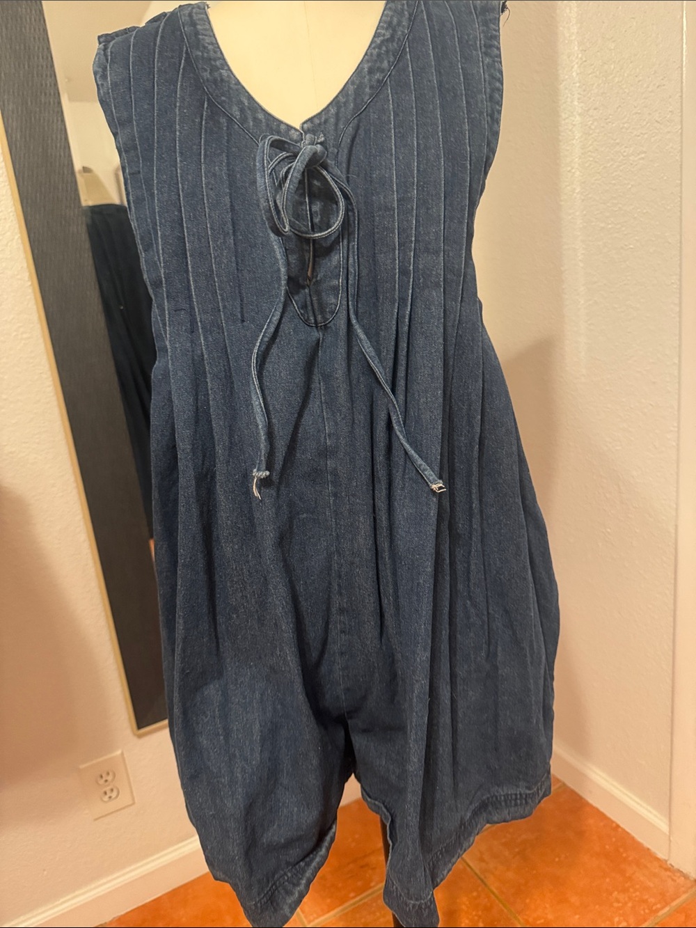Juniors Denim-Blue One Piece Romper with Front Tie